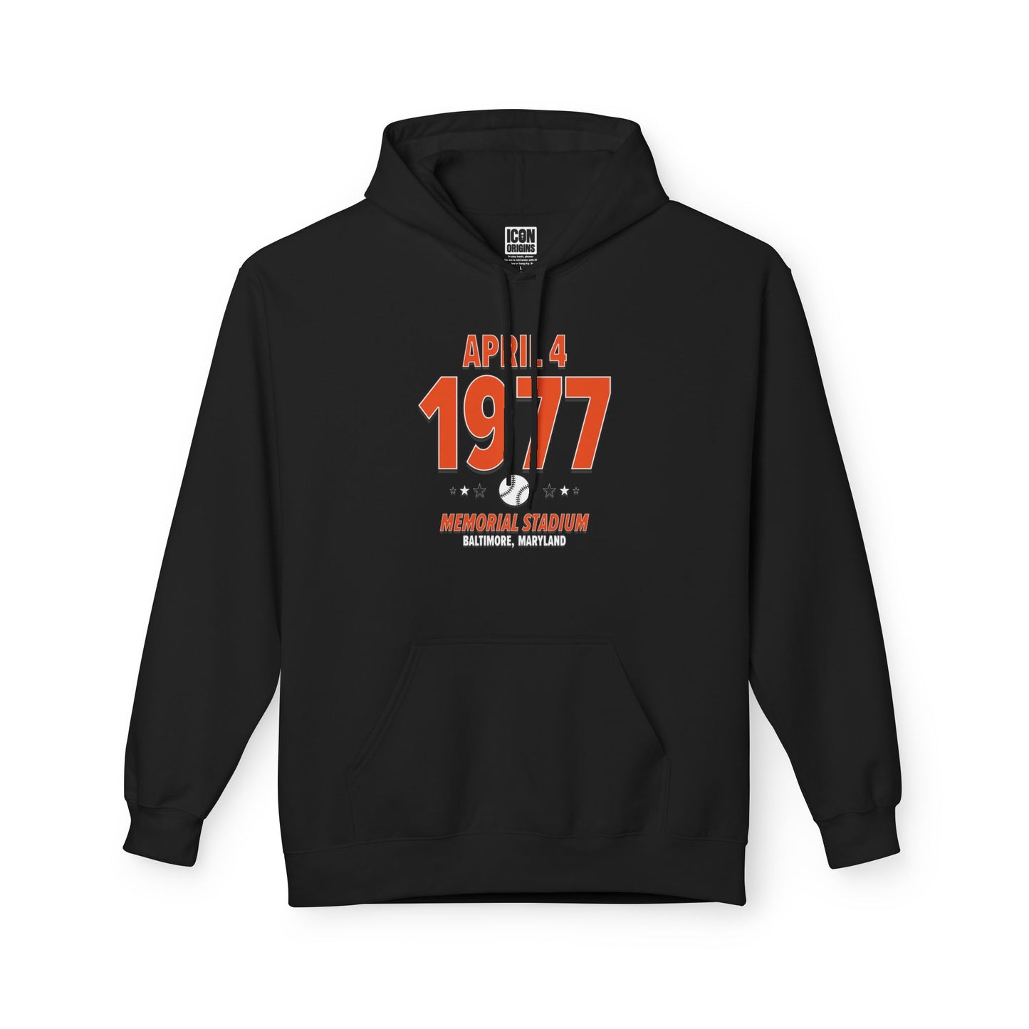 Baltimore Baseball – April 7, 1977 – Hoodie (Black & White)