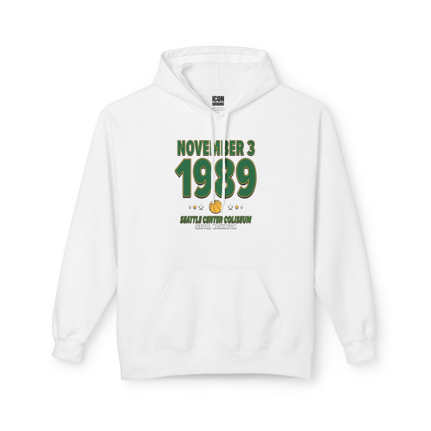 Seattle Basketball – November 3, 1989 – Hoodie (Black & White)