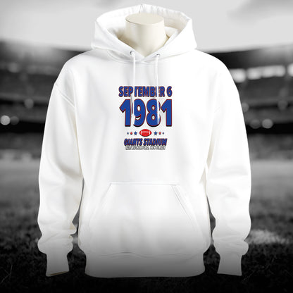 New York Football – September 6, 1981 – Hoodie (Black & White)