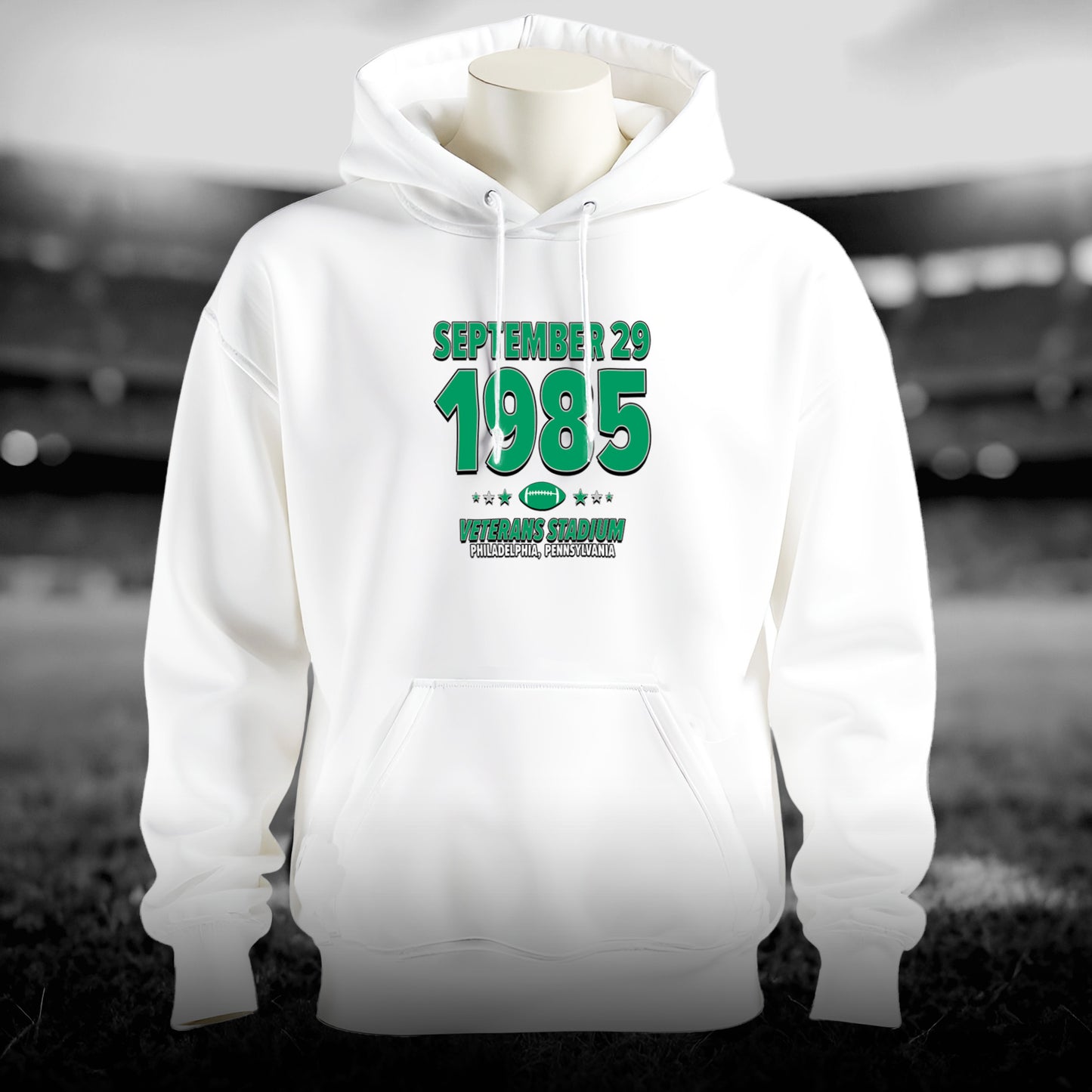 Philadelphia Football – September 29, 1985 – Hoodie (Black & White)