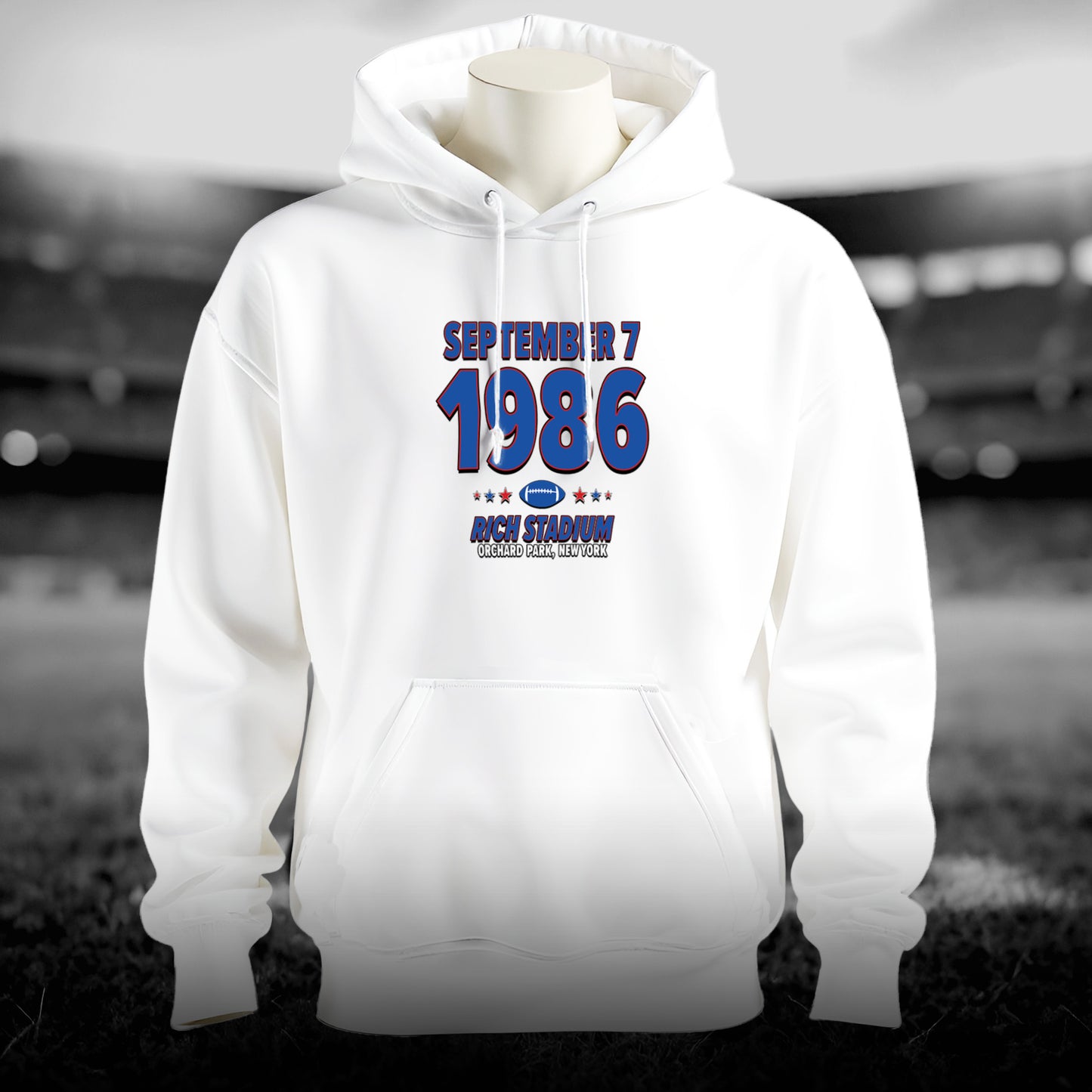 Buffalo Football – September 7, 1986 – Hoodie (Black & White)