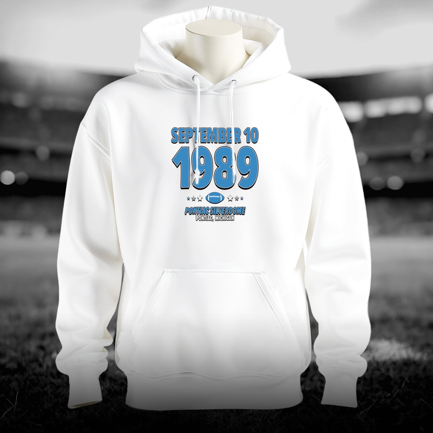 Detroit Football – September 10, 1989 – Hoodie (Black & White)